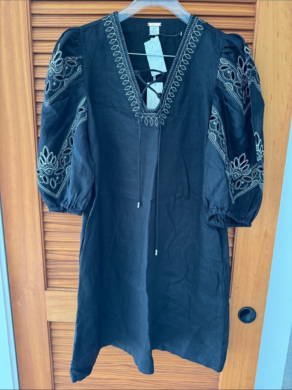 MAGASCHONI Embroidered Black Puff-Sleeve Dress